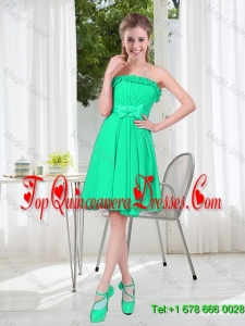 Fashionable A Line Strapless Turquoise Dama Dresses for Spring