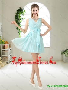 Fashionable V Neck Bowknot Dama smaid Dresses in Mini Length