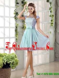 Perfect A Line Square Lace Dama Dresses with Bowknot