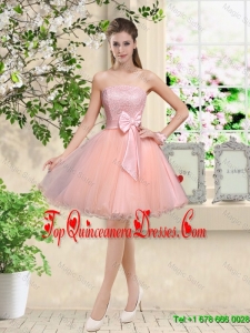 Popular Strapless Mini Length Dama Dresses with Appliques and Bowknot