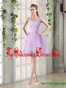 2016 Summer A Line Straps Ruching Dama Dresses with Hand Made Flowers