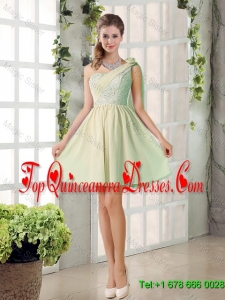 Custom Made A Line One Shoulder Lace Quinceanera Dama Dresses