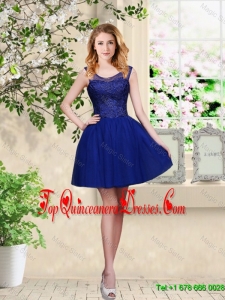 Decent Short Appliques Scoop Quinceanera Dama Dresses in Royal Blue