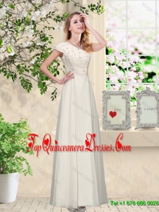 Fashionable Champagne One Shoulder Elegant Champagne One Shoulder Bridesmaid Dresses with AppliquesDresses with Appliques