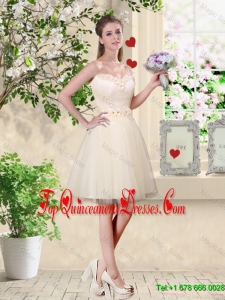 Popular A Line Champagne Dama Dresses with Appliques and Belt