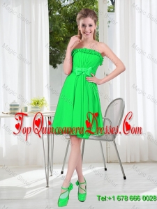Romantic A Line Strapless 2016 Dama Dresses with Bowknot