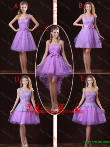 2016 Popular Laced Lilac Dama Dresses with A Line