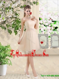 Perfect Short Strapless Champagne Dama Dresses with Belt