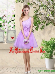 Popular A Line One Shoulder Laced Dama Dresses in Lavender