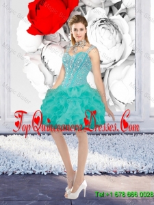 Sexy Ball Gown Beaded Quinceanera Dama Dresses with Straps in Turquoise