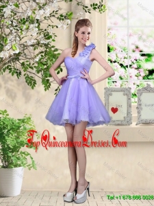 Elegant A Line Hand Made Flowers Dama Dresses with One Shoulder