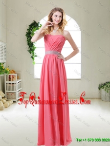 Elegant Strapless Dama Dresses in Watermelon Red