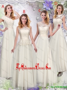 Feminine Champagne Laced Dama Dresses with Appliques