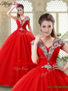 Exquisite Ball Gown Beading Sweet 16 Dresses with V Neck