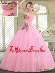 New Style Rose Pink Quinceanera Gowns with Beading and Appliques