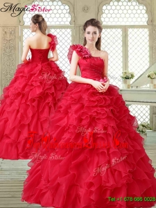 Beautiful One Shoulder Ruffles Quinceanera Gowns in Red