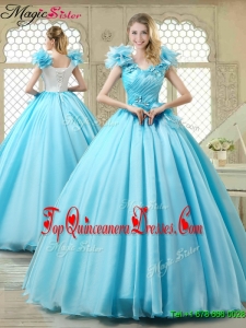 Cheap Aqua Blue Quinceanera Gowns with Appliques and Ruffles