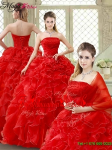 Classical Red Quinceanera Gowns with Beading and Ruffles