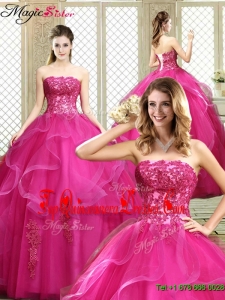 Classical Strapless Fuchsia Sweet 16 Dresses with Appliques