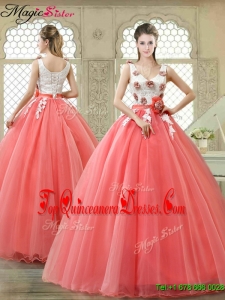 Elegant Watermelon Quinceanera Dresses with Hand Made Flowers
