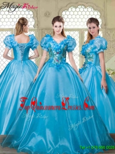 Gorgeous Appliques and Beading Sweet 16 Dresses with V Neck