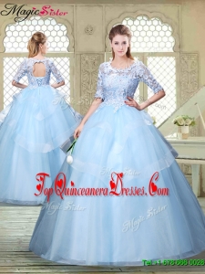 Hot Sale Half Sleeves Scoop Quinceanera Dresses with Lace