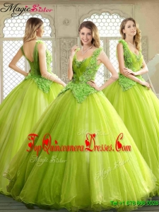 Luxurious Beading and Appliques Quinceanera Dresses in Yellow Green