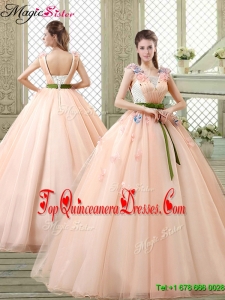 New Style Straps Quinceanera Dresses with Appliques and Belt