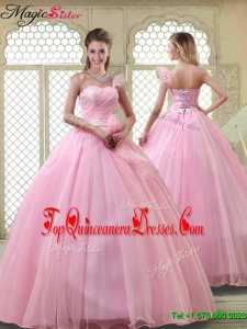 2016 Fall Lovely Rose Pink Quinceanera Dresses with One Shoulder