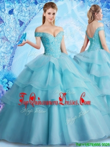 Pretty Brush Train Quinceanera Dress with Beading and Ruffled Layers