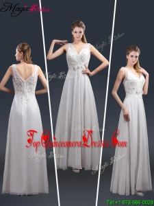 2016 Affordable Empire V Neck Beading Dama Dresses