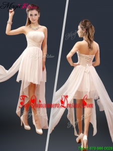 2016 Cheap Champagne Asymmetrical Dama Dresses with Ruching