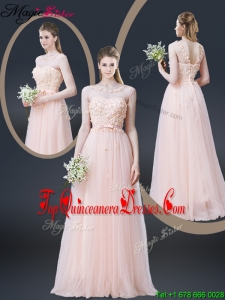 2016 Lovely Empire Bateau Dama Dresses with Appliques and Bowknot
