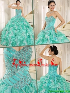 2016 Brand New Apple Green Quinceanera Dresses with Beading and Ruffles