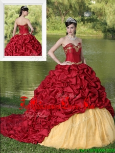 2016 Exclusive Appliques and Pick Ups Brush Train Quinceanera Dresses