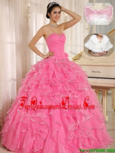 2016 Popular Ruffles and Beading Quinceanera Dresses in Rose Pink