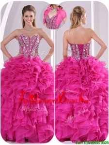 2016 Popular Ruffles and Beading Quinceanera Gowns in Fuchsia