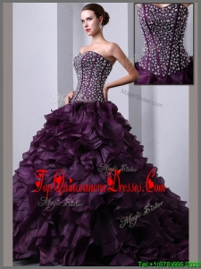 2016 Classic A Line Brush Train Beading and Ruffles Quinceanea Dresses