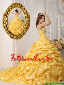 2016 Luxurious Pick Ups and Appliques Quinceanera Gowns with Court Train