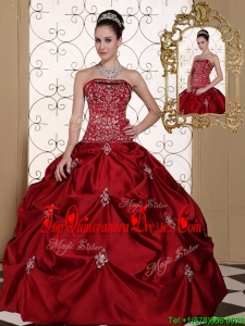 2016 New Style Pick Ups Strapless Quinceanera Gowns in Wine Red