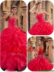 New Style Coral Red Ball Gown Floor Length Ruffles Quinceanera Dresses