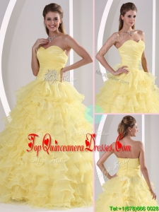 New Style Sweetheart Quinceaners Gowns with Appliques and Ruffled Layers