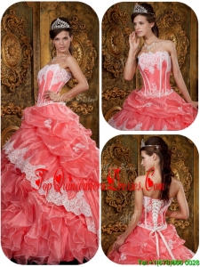New Style Waltermelon Quinceanera Gowns with Appliques and Ruffles
