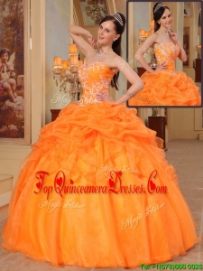 2016 Perfect Appliques Sweetheart Quinceanera Dresses in Orange Red