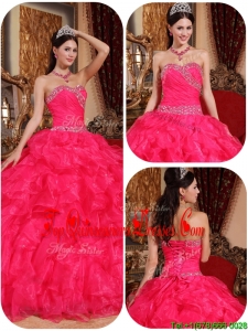 2016 Perfect Ball Gown Beading Sweet 16 Dresses in Coral Red