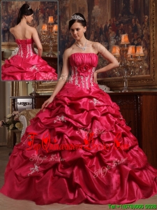 2016 Perfect Coral Red Ball Gown Strapless Quinceanera Dresses