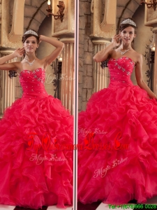 2016 Perfect Red Sweetheart Quinceanera Gowns with Ruffles