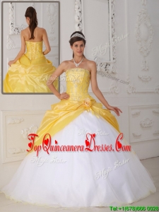 2016 Popular Ball Gown Appliques and Hand Made Flower Quinceanera Dresses