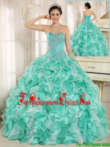 2016 Popular Beading and Ruffles Apple Green Quinceanera Dresses