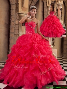 2016 Popular Coral Red Sweetheart Quinceanera Gowns with Beading